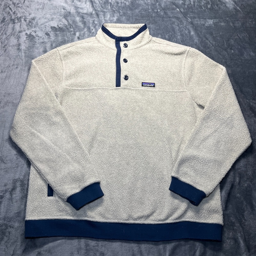 Patagonia Shearling Button Pullover Mens XL Natural Fleece Sweater 26140